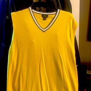 Brooks Brothers “346” yellow, white & blue cotton knit V neck sweater vest